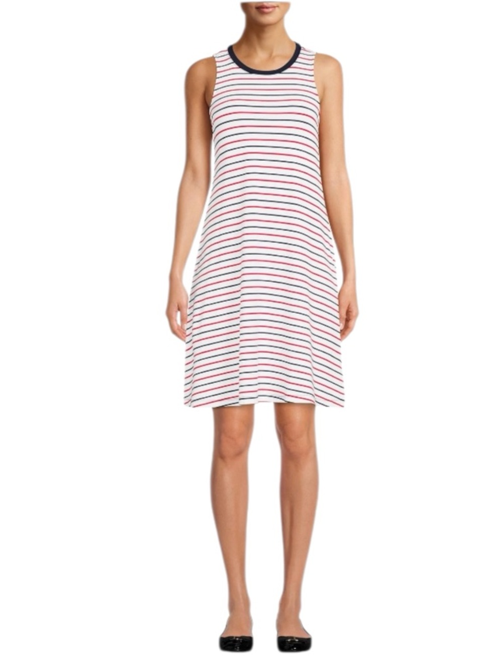 Time and Tru Sleeveless Striped Midi Dress Red White Blue 4th of July